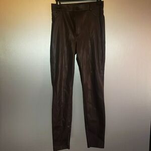 WOMANS ZARA FAUX LEATHER BROWN DRESS PANTS. SZ SM.ONE SMALL SEAM RIP UPPER BACK